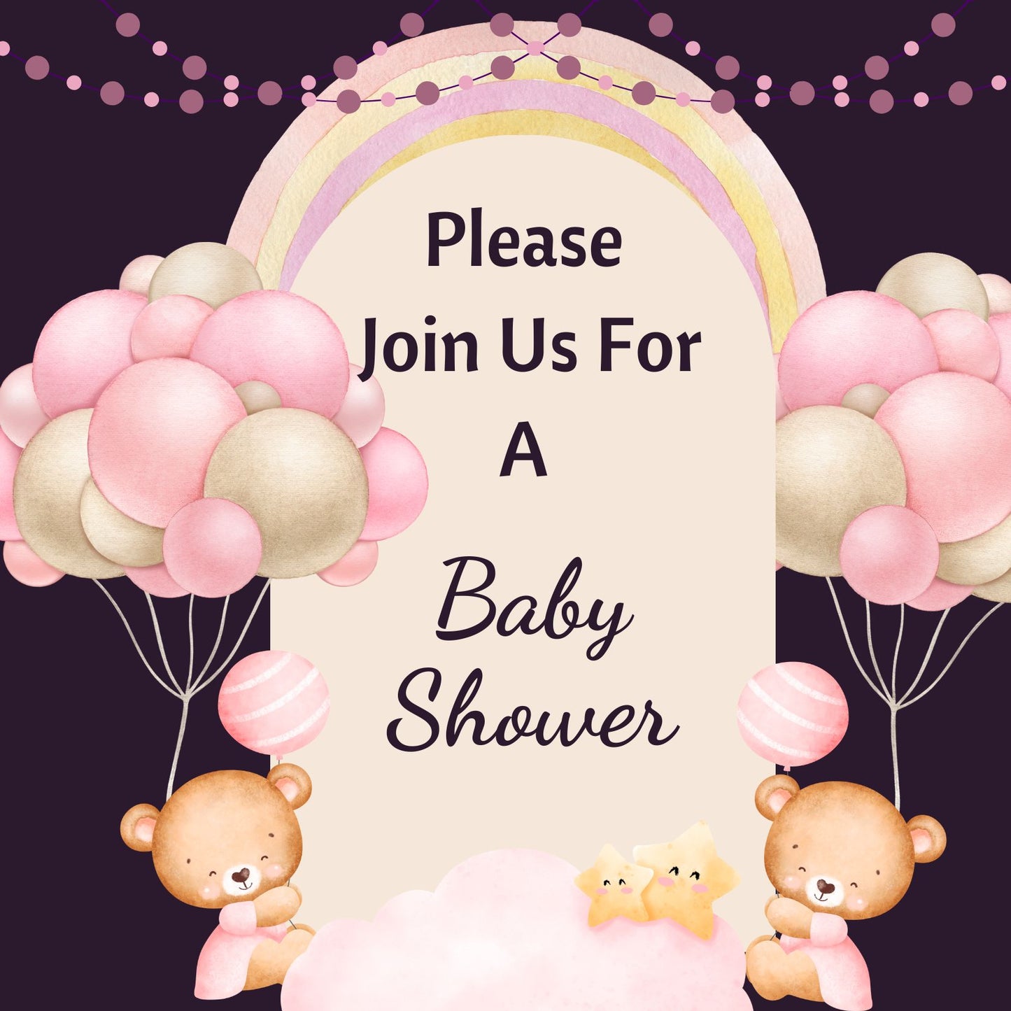 Pink and Purple Bear Baby Shower Animated Invitations