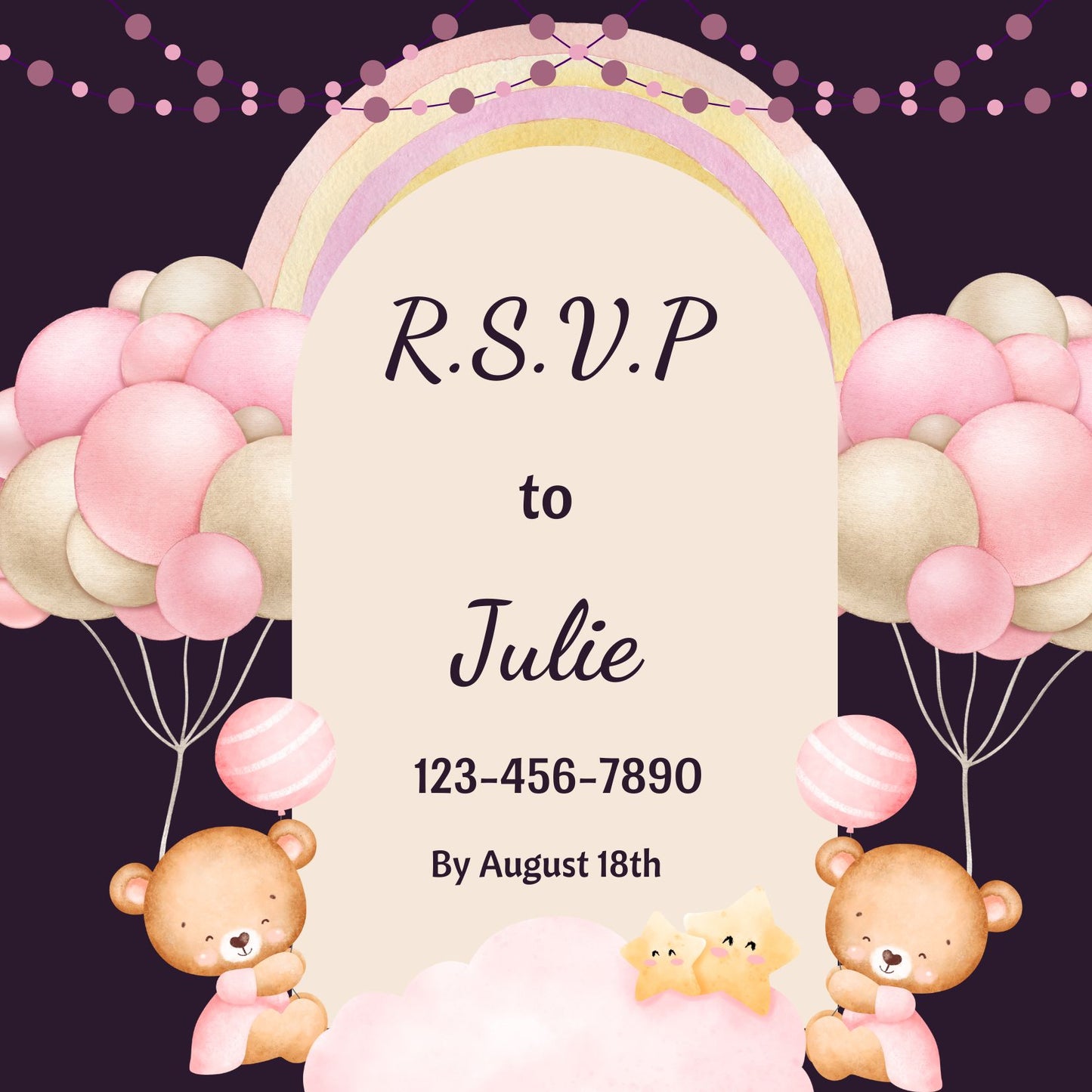 Pink and Purple Bear Baby Shower Animated Invitations