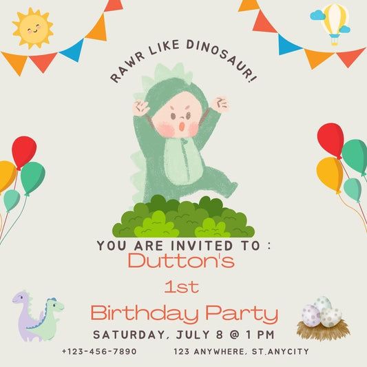 Baby Dinosaur Printed Invitation and Digital Copy