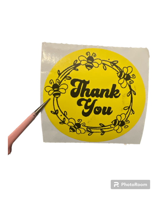 Thank You Round Stickers With Bees Thermal Printed Quantity of 25, 50, 100