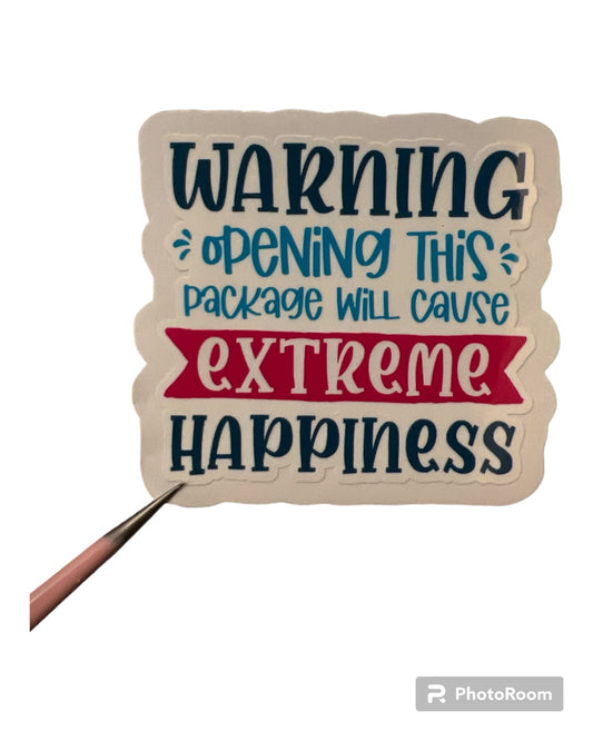 Warning Extreme Happiness Die Cut Sticker Packing Label Set of 24