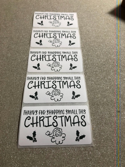 Thanks For Shopping Small This Christmas Thank You Stickers, Thermal Printer Labels, 2.25 x 1.25 Inch Small Business Packaging Stickers