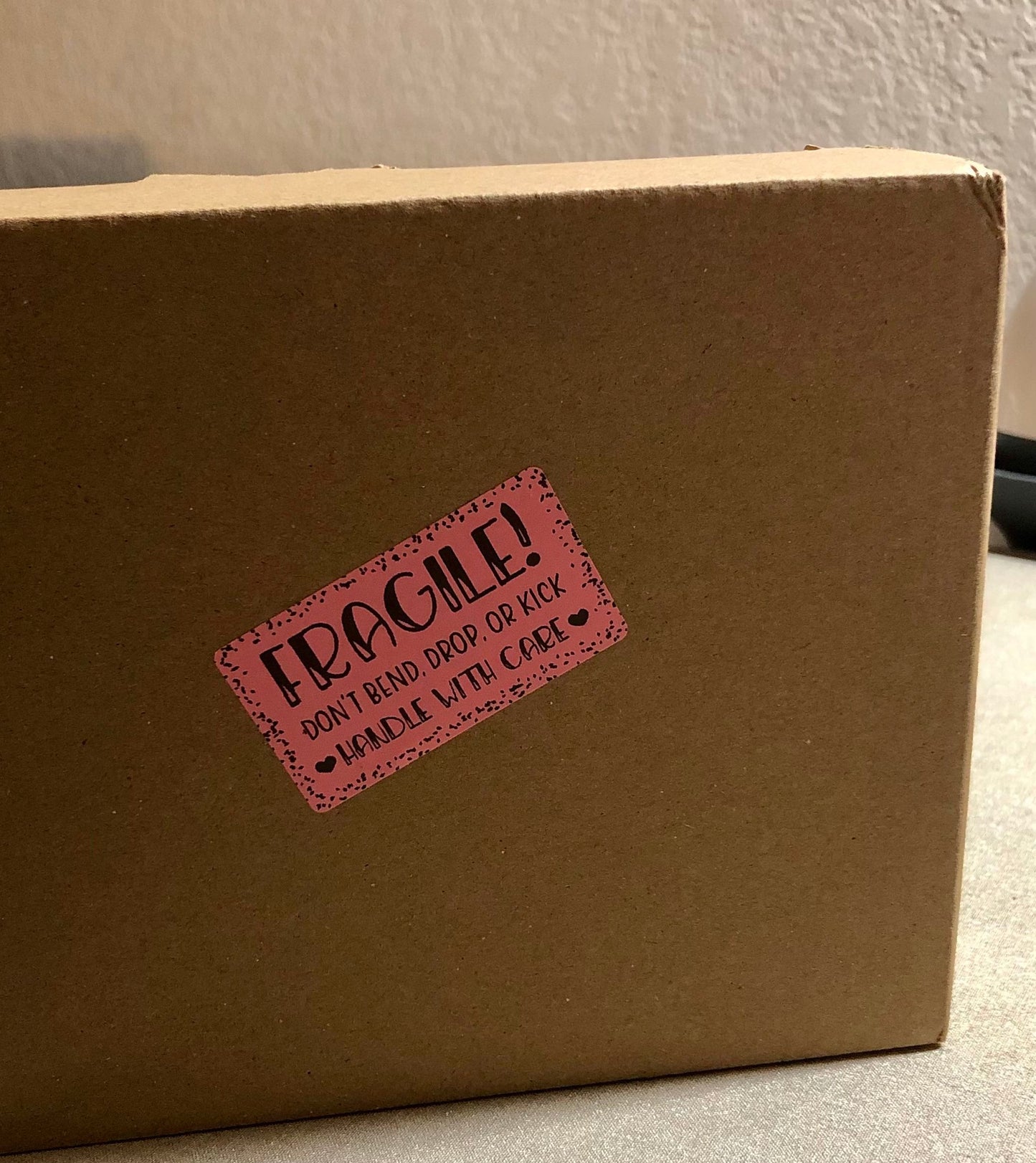 Fragile! Don't Bend Drop or Kick Thank You Stickers, Thermal Printer Labels, 2.25 x 1.25 Inch Small Business Packaging Stickers