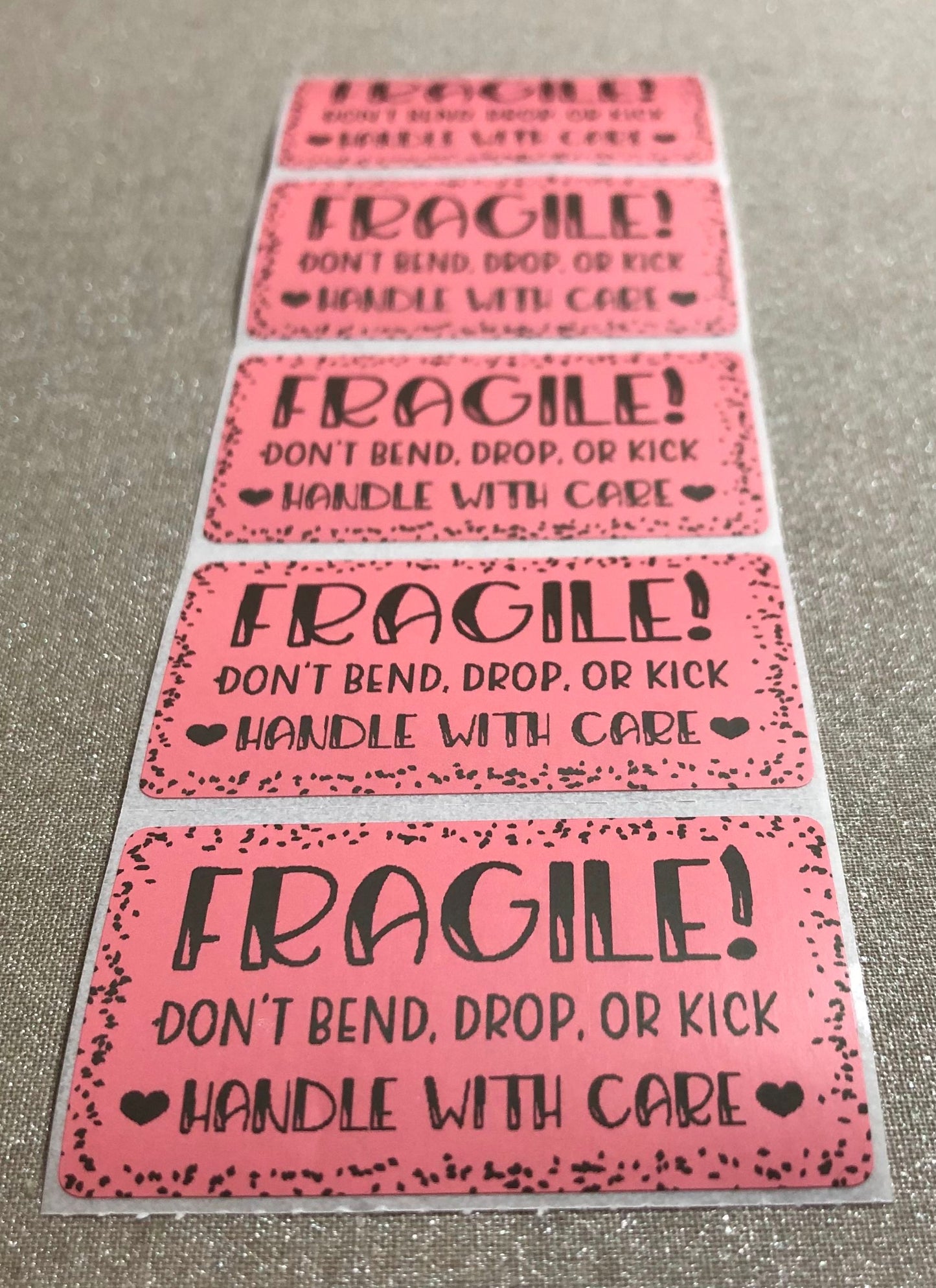 Fragile! Don't Bend Drop or Kick Thank You Stickers, Thermal Printer Labels, 2.25 x 1.25 Inch Small Business Packaging Stickers