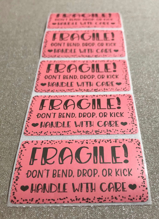 Fragile! Don't Bend Drop or Kick Thank You Stickers, Thermal Printer Labels, 2.25 x 1.25 Inch Small Business Packaging Stickers