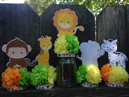 Safari Jar Centerpiece Toppers Set of 5 Baby Shower Birthday Jungle