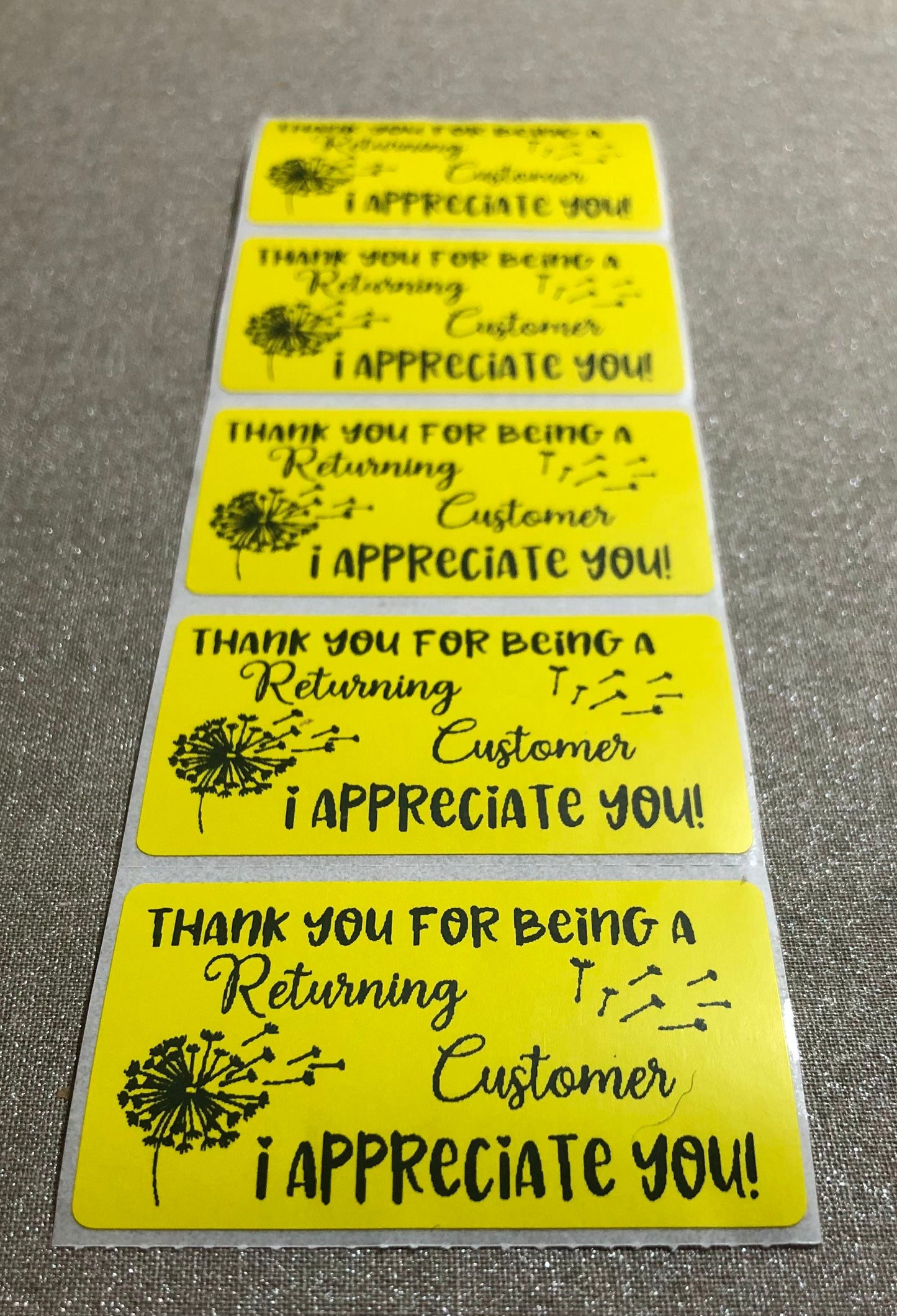 Thank You For Being A Returning  Customer I Appreciate You  Stickers, Thermal Printer Labels, 2.25 x 1.25 Inch Small Business Packaging Stickers